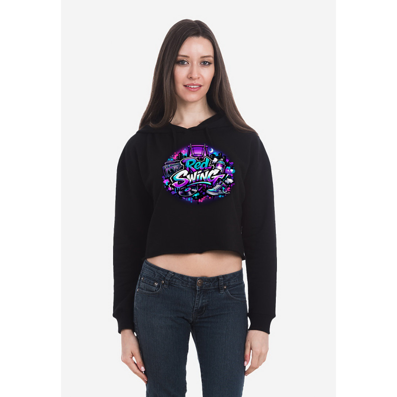 Hip Hop Red Swing Women's Cropped Fleece Hooded Sweatshirt