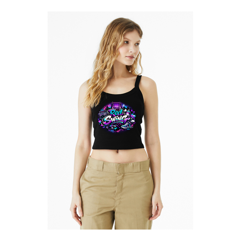 Hip Hop Red Swing Micro Rib Spaghetti Strap Crop Tank